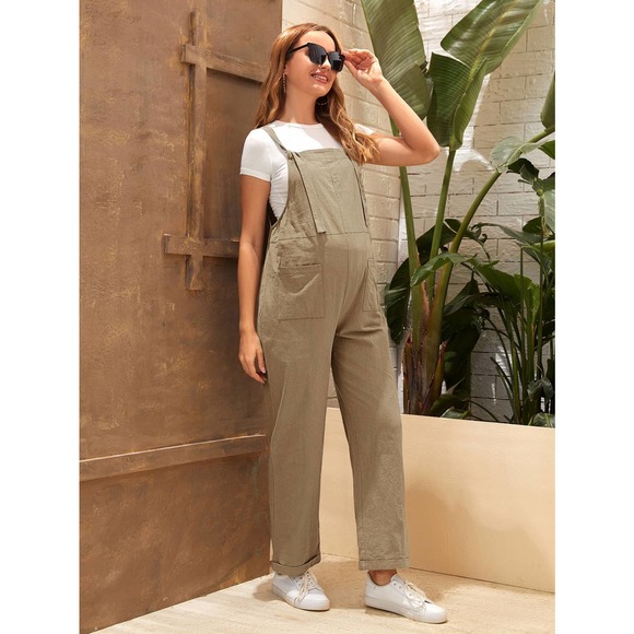 Maternity Dual Pocket Jumpsuit (Without Tee) khaki tan - Picture 1 of 8